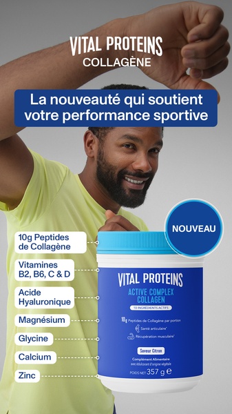 collagen powder, collagen supplement, protein supplement, collagen peptides, sports supplement, dietary supplement, new arrival, product launch, lifestyle, modern typography, energetic, trustworthy, blue, neutral, yellow